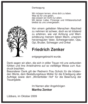 Traueranzeige von Friedrich Zenker von ALLGEMEINE ZEITUNG UELZEN