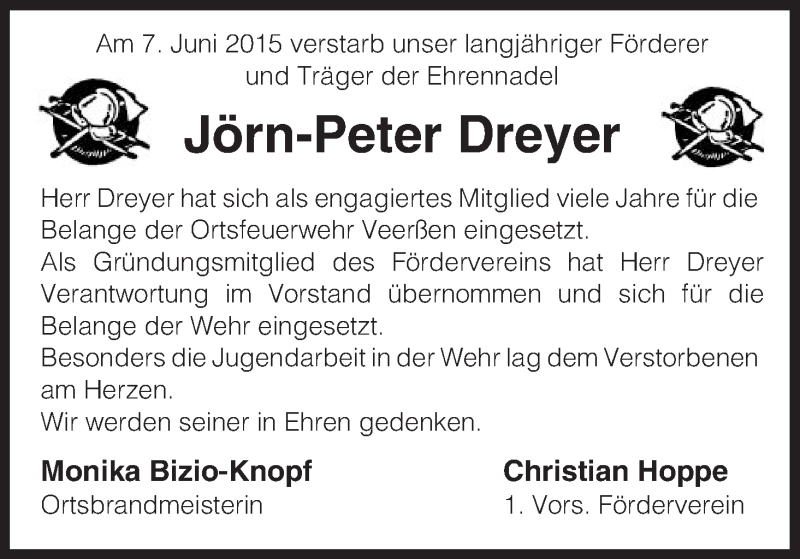  Traueranzeige für Jörn-Peter Dreyer vom 11.06.2015 aus Uelzen