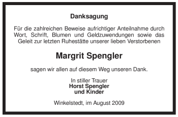 Traueranzeige von Margrit Spengler von ALLGEMEINE ZEITUNG UELZEN