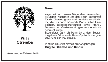 Traueranzeige von Willi Otremba von ALLGEMEINE ZEITUNG UELZEN