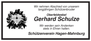 Traueranzeige von Gerhard Schulze von ALLGEMEINE ZEITUNG UELZEN