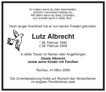 Traueranzeige von Lutz Albrecht von ALLGEMEINE ZEITUNG UELZEN