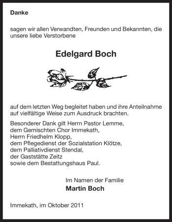 Traueranzeige von Edelgard Boch von ALLGEMEINE ZEITUNG UELZEN