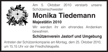 Traueranzeige von Monika Tiedemann von ALLGEMEINE ZEITUNG UELZEN