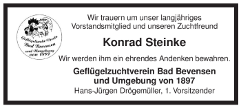 Traueranzeige von Konrad Steinke von ALLGEMEINE ZEITUNG UELZEN