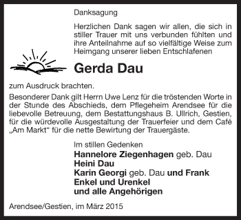 Traueranzeige von Gerda Dau von Uelzen