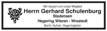 Traueranzeige von Gerhard Schulenburg von ALLGEMEINE ZEITUNG UELZEN