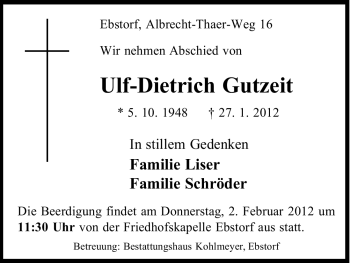 Traueranzeige von Ulf-Dietrich Gutzeit von ALLGEMEINE ZEITUNG UELZEN