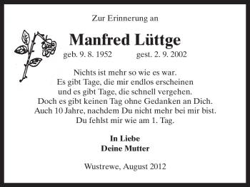 Traueranzeige von Manfred Lüttge von ALLGEMEINE ZEITUNG UELZEN