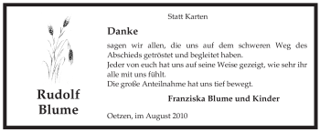 Traueranzeige von Rudolf Blume von ALLGEMEINE ZEITUNG UELZEN