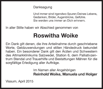 Traueranzeige von Roswitha Woike von Uelzen