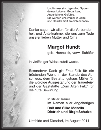 Traueranzeige von Margot Hundt von ALLGEMEINE ZEITUNG UELZEN