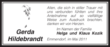 Traueranzeige von Gerda Hildebrandt von ALLGEMEINE ZEITUNG UELZEN