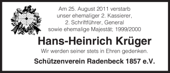 Traueranzeige von Hans-Heinrich Krüger von ALLGEMEINE ZEITUNG UELZEN