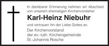 Traueranzeige von Karl-Heinz Niebuhr von ALLGEMEINE ZEITUNG UELZEN