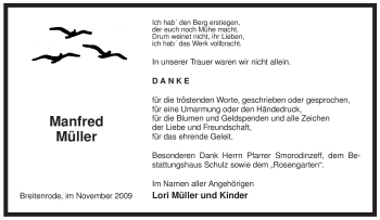 Traueranzeige von Manfred Müller von ALLGEMEINE ZEITUNG UELZEN