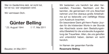 Traueranzeige von Günter Belling von ALLGEMEINE ZEITUNG UELZEN