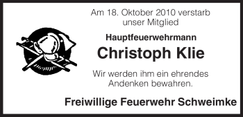 Traueranzeige von Christoph Klie von ALLGEMEINE ZEITUNG UELZEN