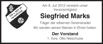 Traueranzeige von Siegfried Marks von ALLGEMEINE ZEITUNG UELZEN