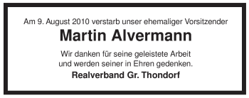 Traueranzeige von Martin Alvermann von ALLGEMEINE ZEITUNG UELZEN