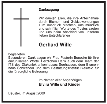 Traueranzeige von Gerhard Wille von ALLGEMEINE ZEITUNG UELZEN