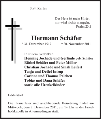 Traueranzeige von Hermann Schäfer von ALLGEMEINE ZEITUNG UELZEN