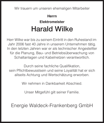 Traueranzeige von Harald Wilke von ALLGEMEINE ZEITUNG UELZEN