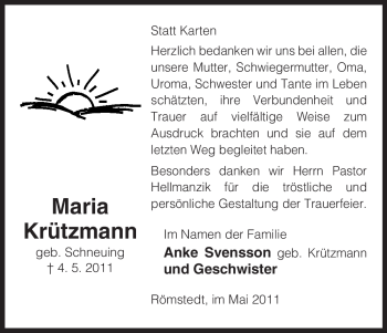 Traueranzeige von Maria Krützmann von ALLGEMEINE ZEITUNG UELZEN