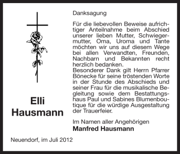 Traueranzeige von Elli Hausmann von ALLGEMEINE ZEITUNG UELZEN