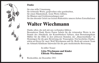 Traueranzeige von Walter Wiechmann von ALLGEMEINE ZEITUNG UELZEN