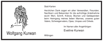 Traueranzeige von Wolfgang Kurwan von ALLGEMEINE ZEITUNG UELZEN