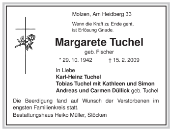 Traueranzeige von Margarete Tuchel von ALLGEMEINE ZEITUNG UELZEN