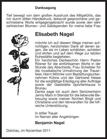 Traueranzeige von Elisabeth Nagel von ALLGEMEINE ZEITUNG UELZEN