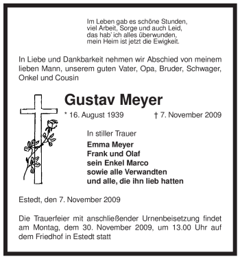 Traueranzeige von Gustav Meyer von ALLGEMEINE ZEITUNG UELZEN