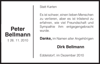 Traueranzeige von Peter Bellmann von ALLGEMEINE ZEITUNG UELZEN