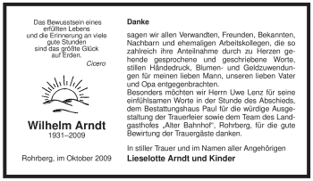 Traueranzeige von Wilhelm Arndt von ALLGEMEINE ZEITUNG UELZEN