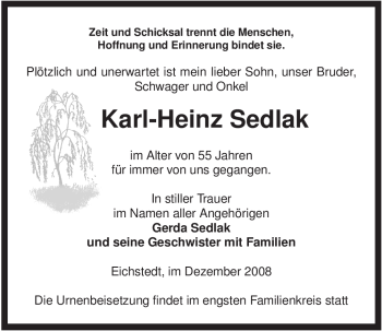 Traueranzeige von Karl-Heinz Sedlak von ALLGEMEINE ZEITUNG UELZEN