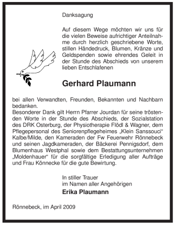 Traueranzeige von Gerhard Plaumann von ALLGEMEINE ZEITUNG UELZEN