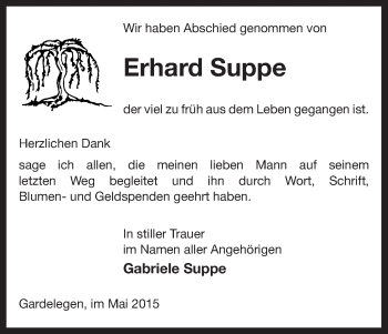 Traueranzeige von Erhard Suppe von Uelzen
