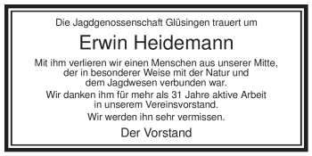 Traueranzeige von Erwin Heidemann von ALLGEMEINE ZEITUNG UELZEN