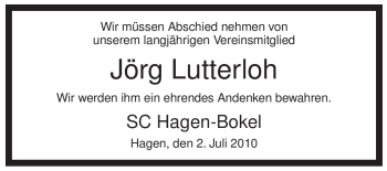 Traueranzeige von Jörg Lutterloh von ALLGEMEINE ZEITUNG UELZEN