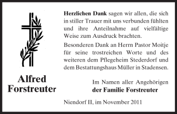 Traueranzeige von Alfred Forstreuter von ALLGEMEINE ZEITUNG UELZEN