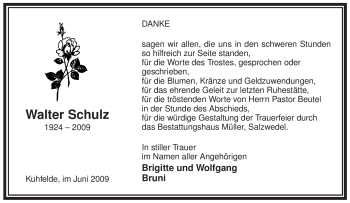 Traueranzeige von Walter Schulz von ALLGEMEINE ZEITUNG UELZEN