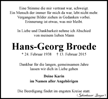 Traueranzeige von Hans-Georg Broede von Uelzen