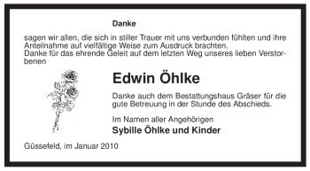 Traueranzeige von Edwin Öhlke von ALLGEMEINE ZEITUNG UELZEN