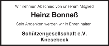 Traueranzeige von Heinz Bonneß von ALLGEMEINE ZEITUNG UELZEN