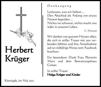 Traueranzeige von Herbert Krüger von ALLGEMEINE ZEITUNG UELZEN