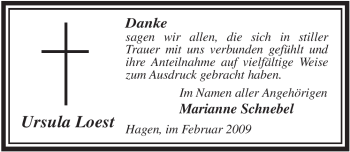 Traueranzeige von Ursula Loest von ALLGEMEINE ZEITUNG UELZEN