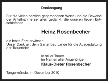 Traueranzeige von Heinz Rosenbecher von ALLGEMEINE ZEITUNG UELZEN