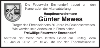 Traueranzeige von Günter Mewes von ALLGEMEINE ZEITUNG UELZEN